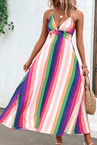 Multicolored Stripe Crisscross Backless Dress - 5 color ways