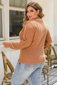 Plus Size Ribbed Scoop Neck Long Sleeve T-Shirt