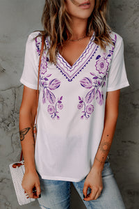 Floral Embroidery V-Neck Top - 2 colors