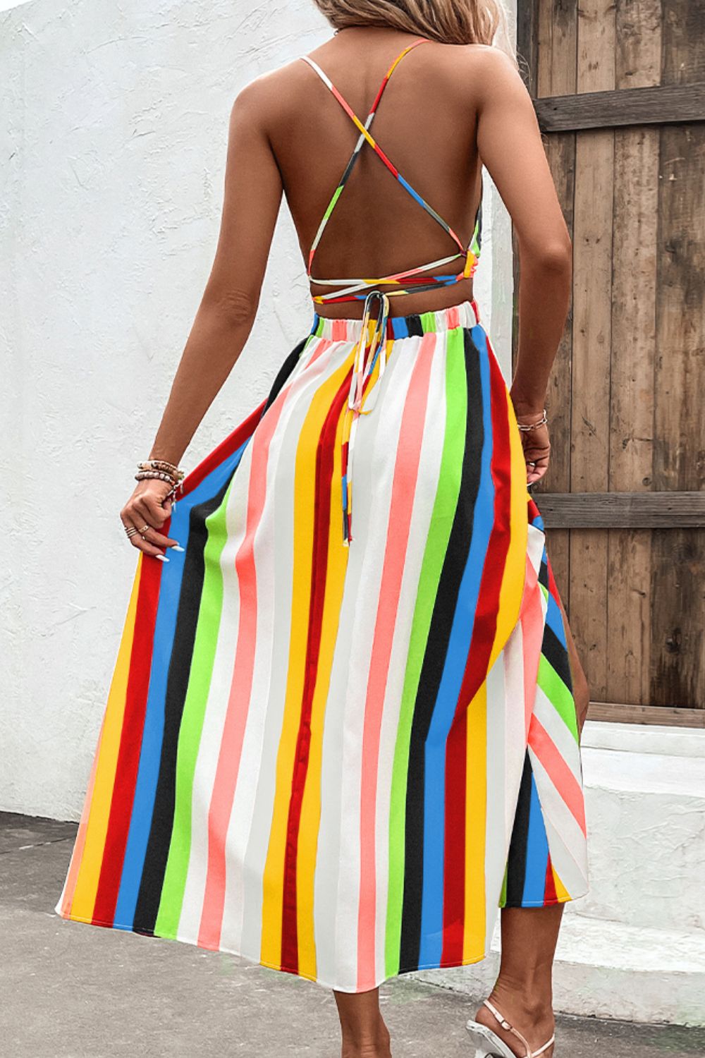 Multicolored Stripe Crisscross Backless Dress - 5 color ways