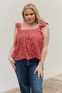 Ruffled Dot Patterned Top in Brick