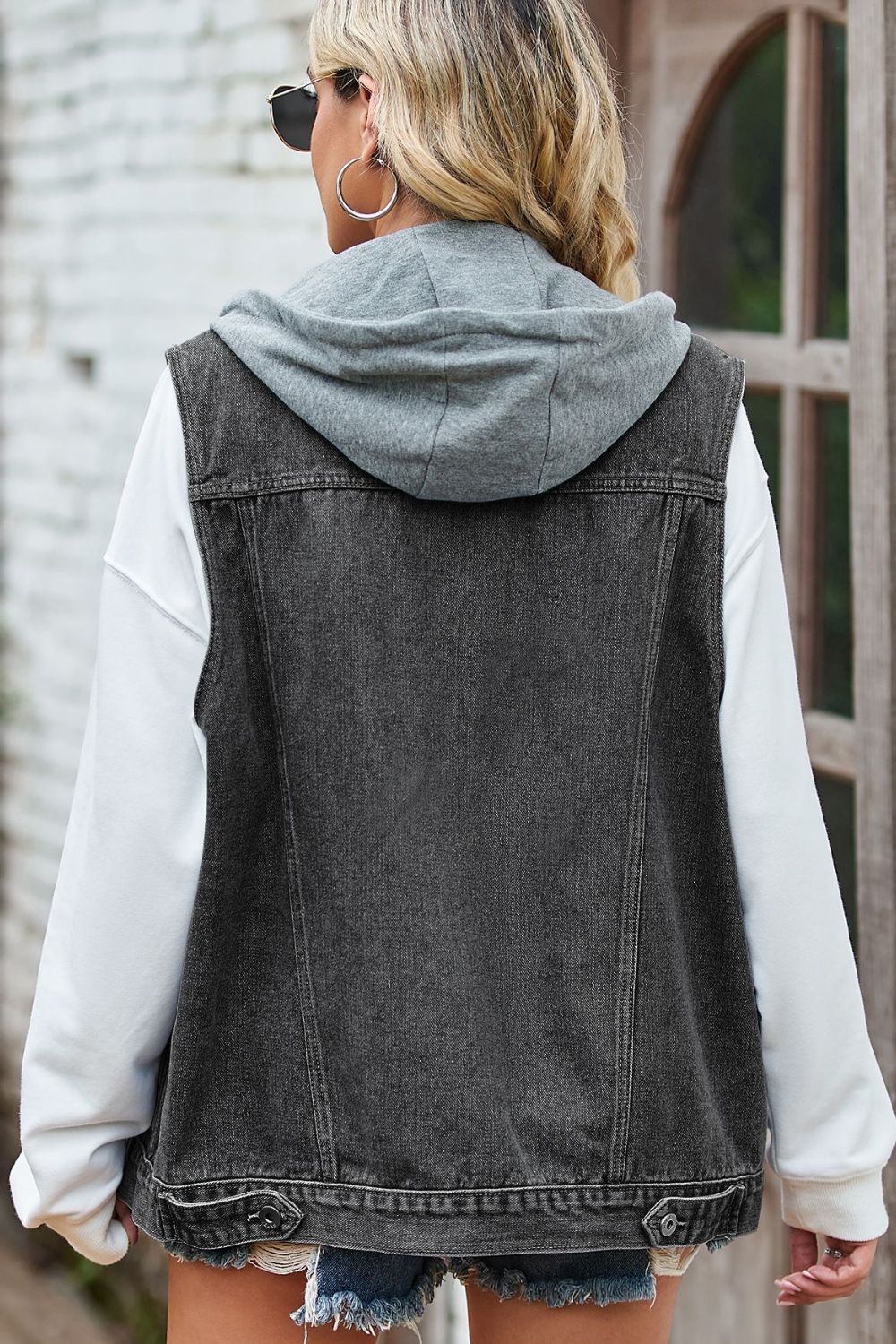 Sleeveless Denim Vest with A Detachable Hood - 2 Colors