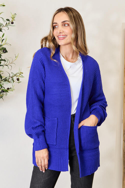 Waffle-Knit Open Front Cardigan