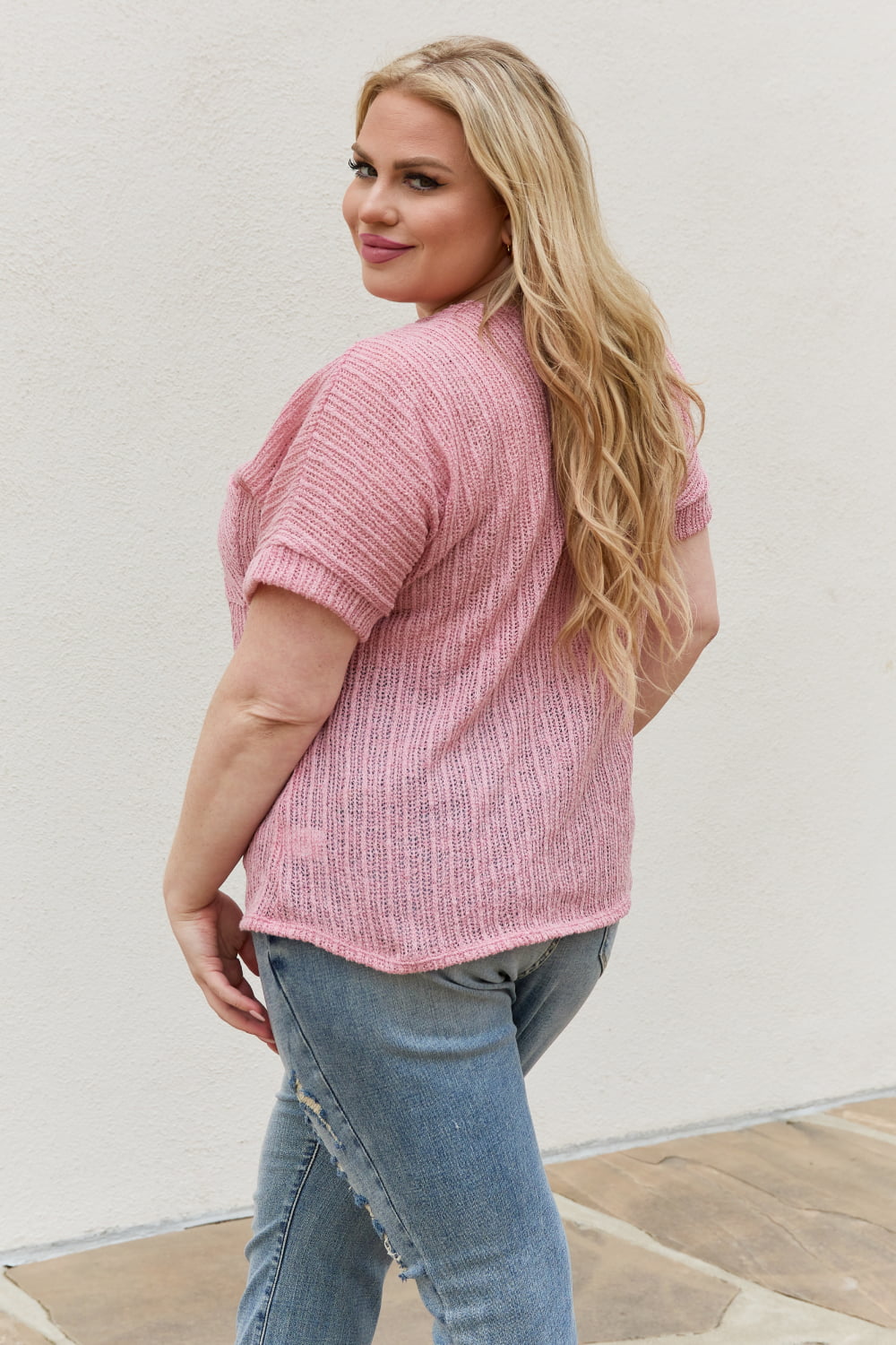 Chunky Knit Short Sleeve Top in Mauve