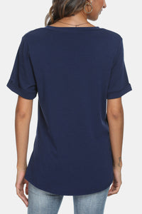 V-Neck Short Sleeve Slit T-Shirt - 5 colors