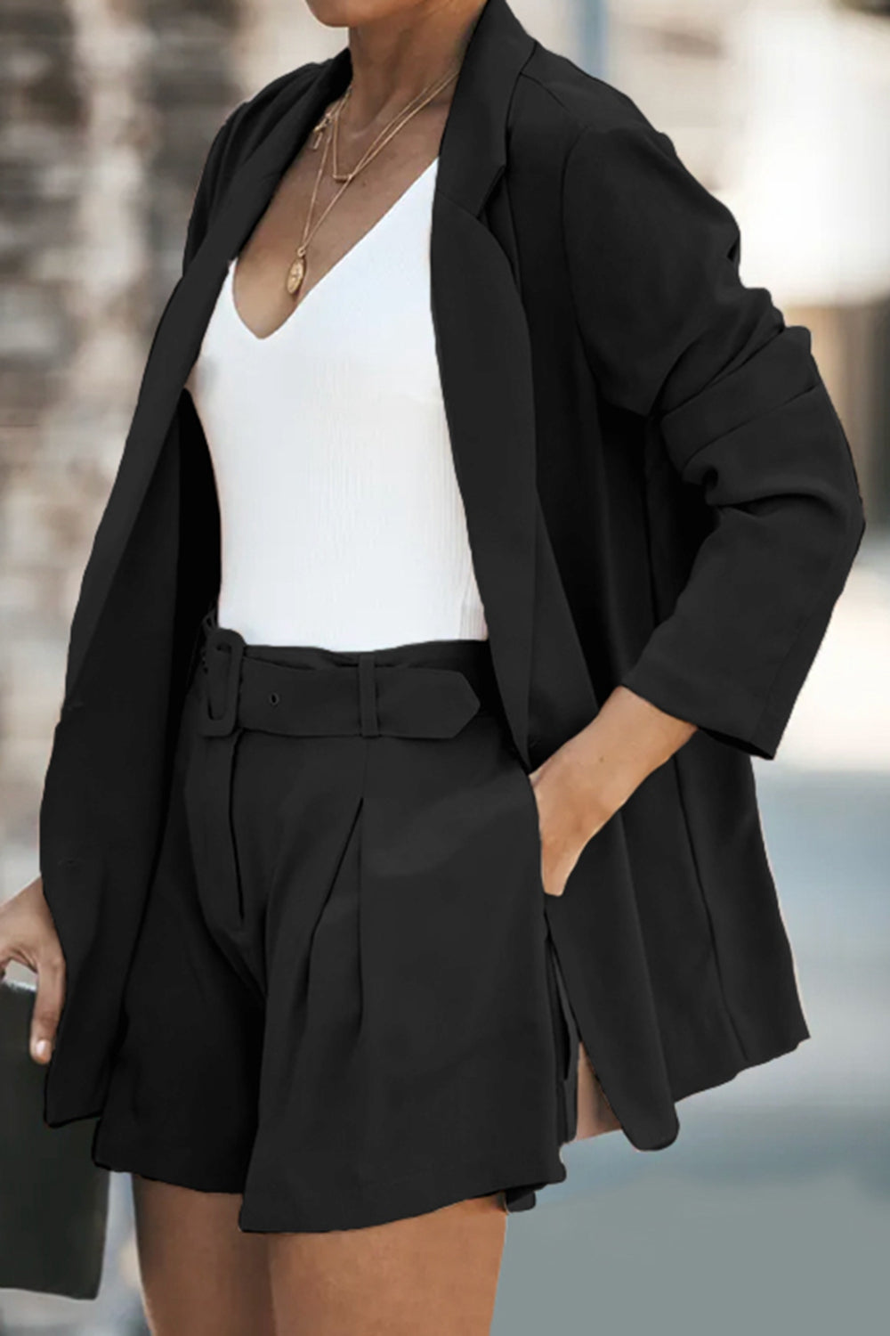 Longline Blazer and Shorts Set with Pockets - 5 colors