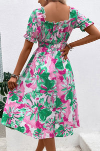 Floral Frill Trim Square Neck Dress - 3 Colorways