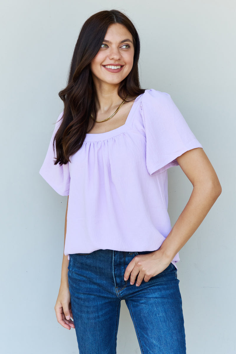 Keep Me Close Square Neck Short Sleeve Blouse in Lavender