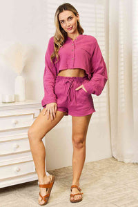 Buttoned Long Sleeve Top and Shorts Set