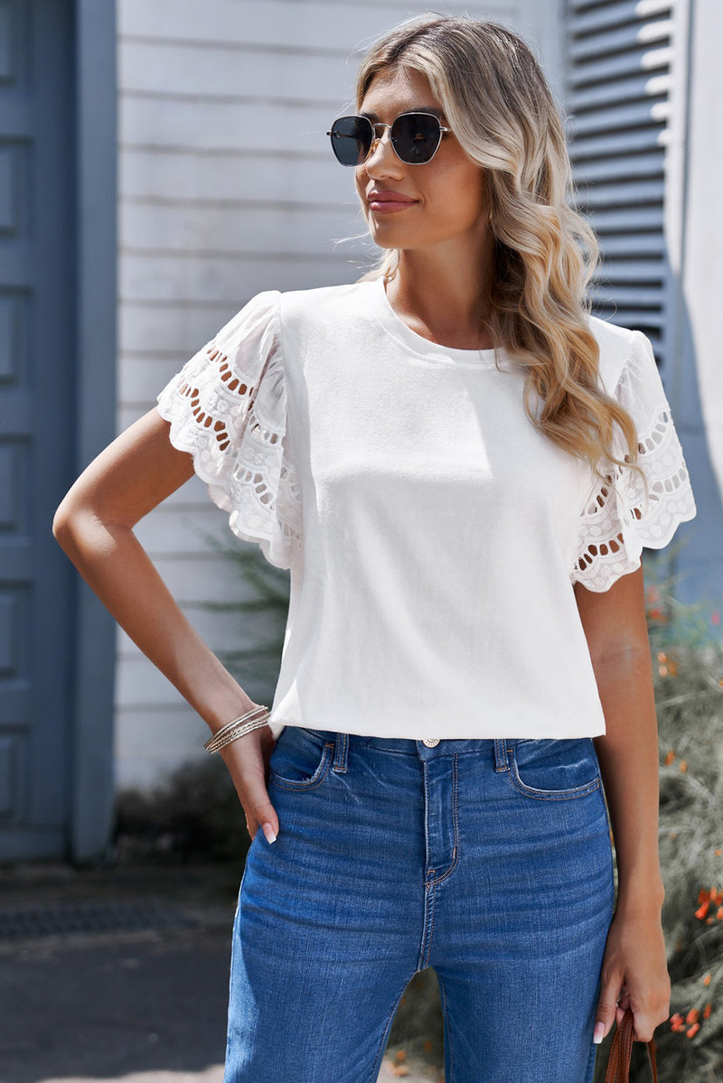 Round Neck Flutter Sleeve Top - 4 colors