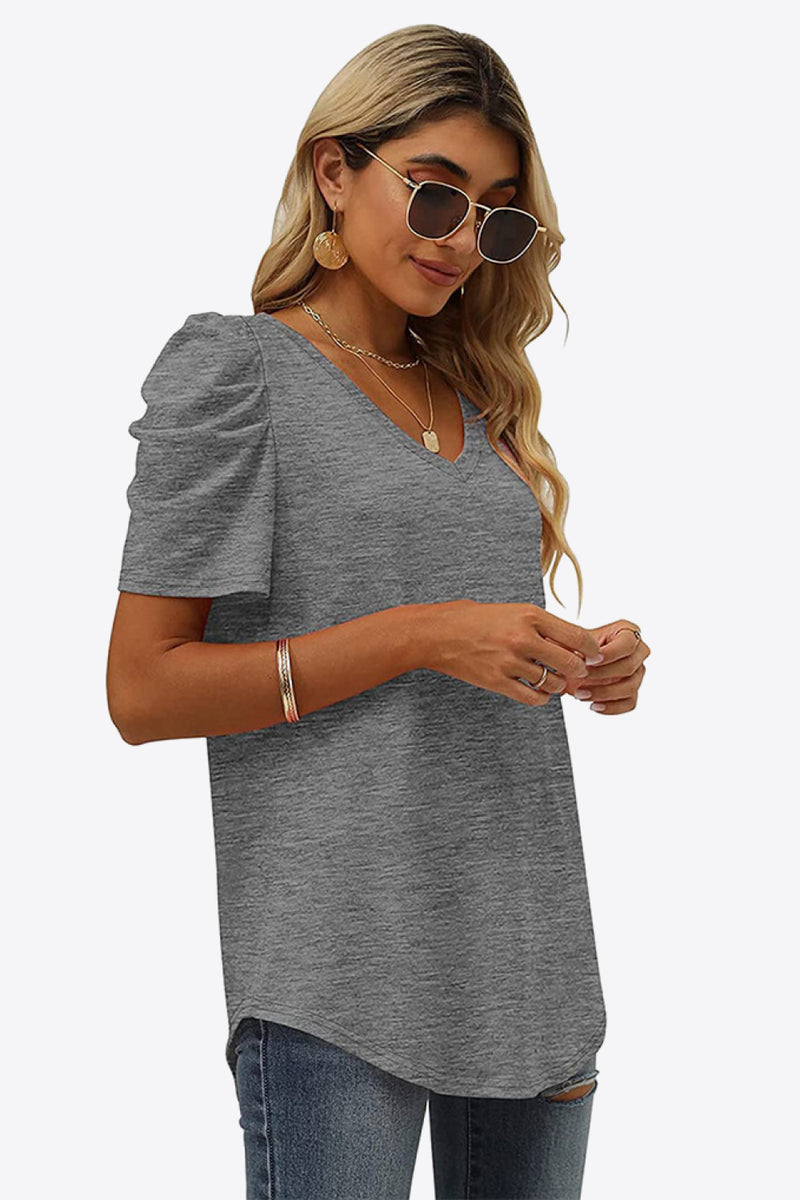 V-Neck Puff Sleeve Tee - 6 colors