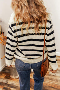 Striped Collared Neck Long Sleeve Sweater