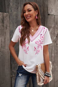 Floral Embroidery V-Neck Top - 2 colors
