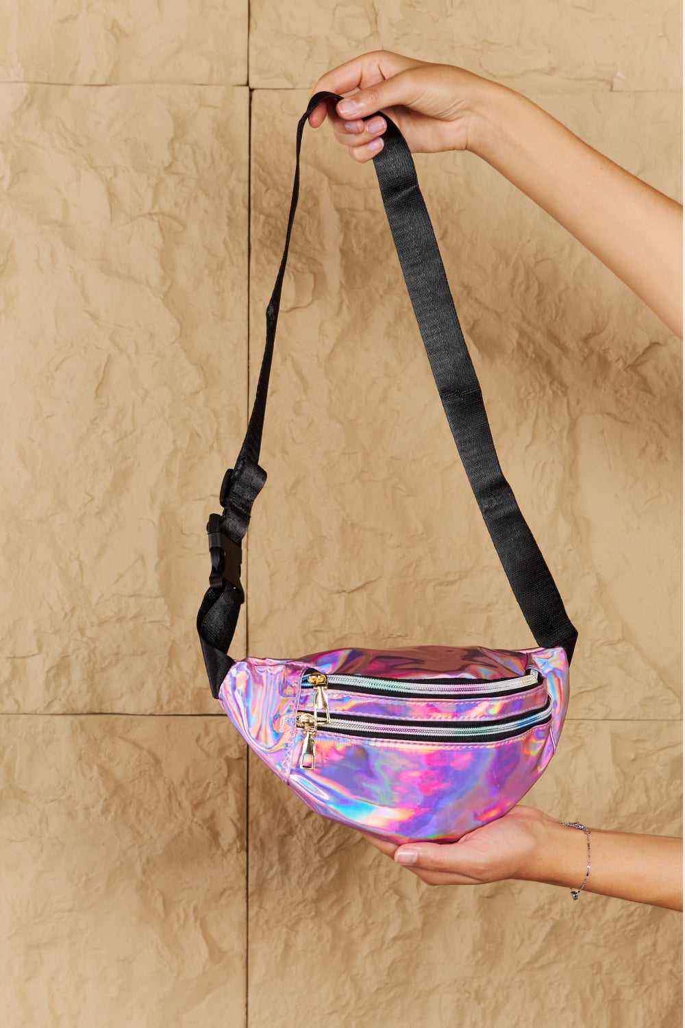 Good Vibrations Holographic Double Zipper Fanny Pack