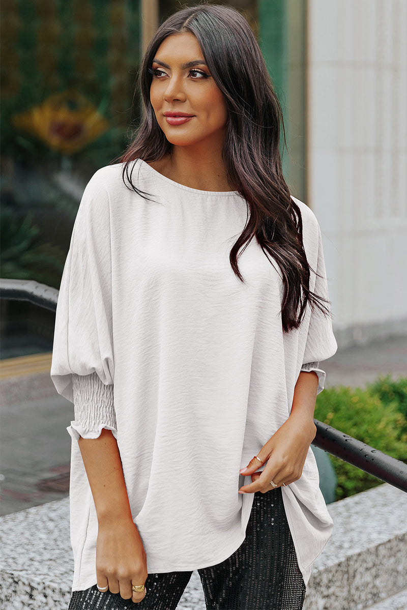 Round Neck Dolman Sleeve Textured Blouse - 4 colors