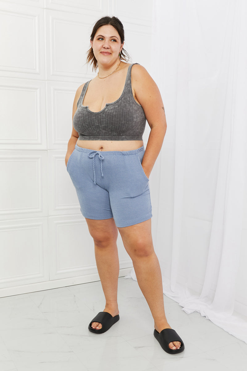Too Good Ribbed Shorts in Misty Blue