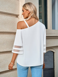 Asymmetrical Neck Sheer Striped Flare Sleeve Blouse - 3 Colors